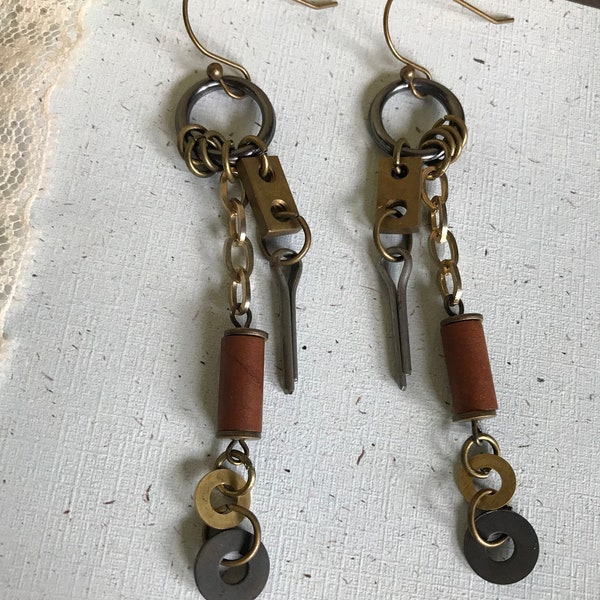 RangeOfNotionStudios found object assemblage mixed media earrings mixed metal industrial repurposed women’s earrings