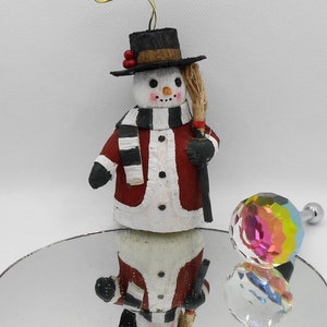 Vintage Christmas Snowman Ornament with Broom Hat & Scarf
