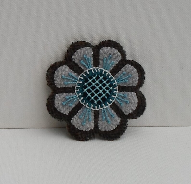 Hand Made Brooch Felted Wool Appliqued & Embroidered Gray and Etsy