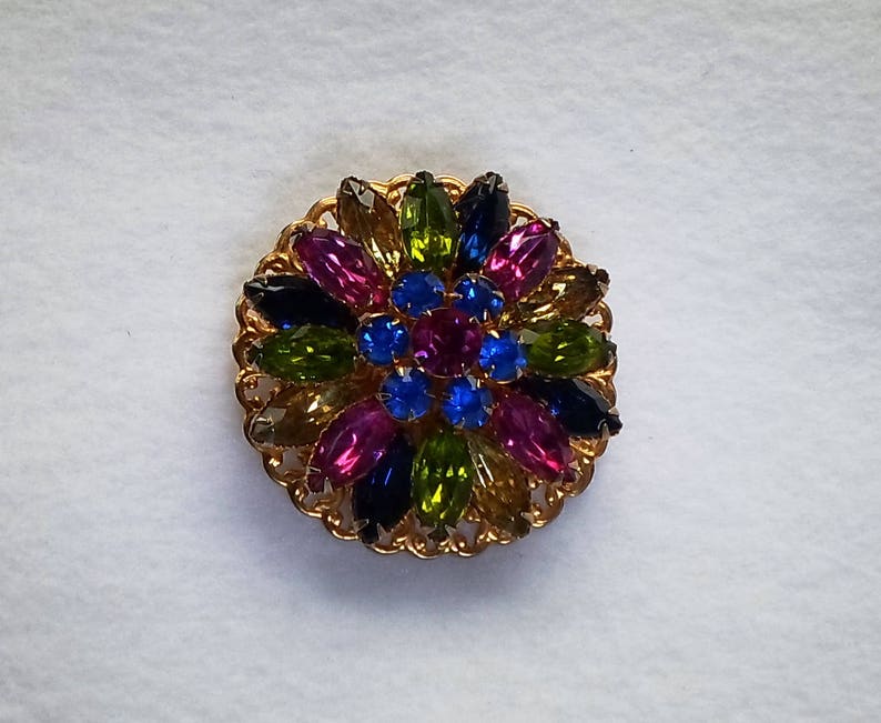 Vintage Multi Colored Rhinestone Brooch 1 7/8 W X - Etsy