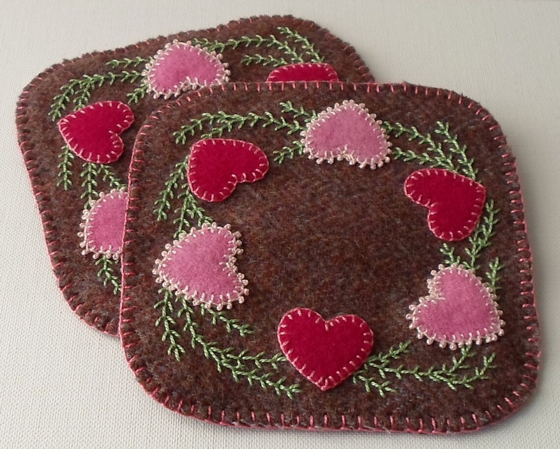 Handmade Valentines Felted Wool Mug Mats Etsy