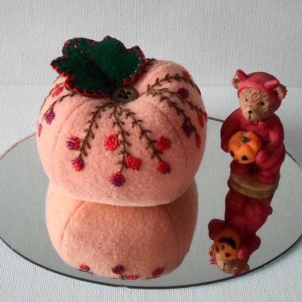 Hand Made Felt Autumn Halloween Pale Orange & Green Pumpkin Decoration
