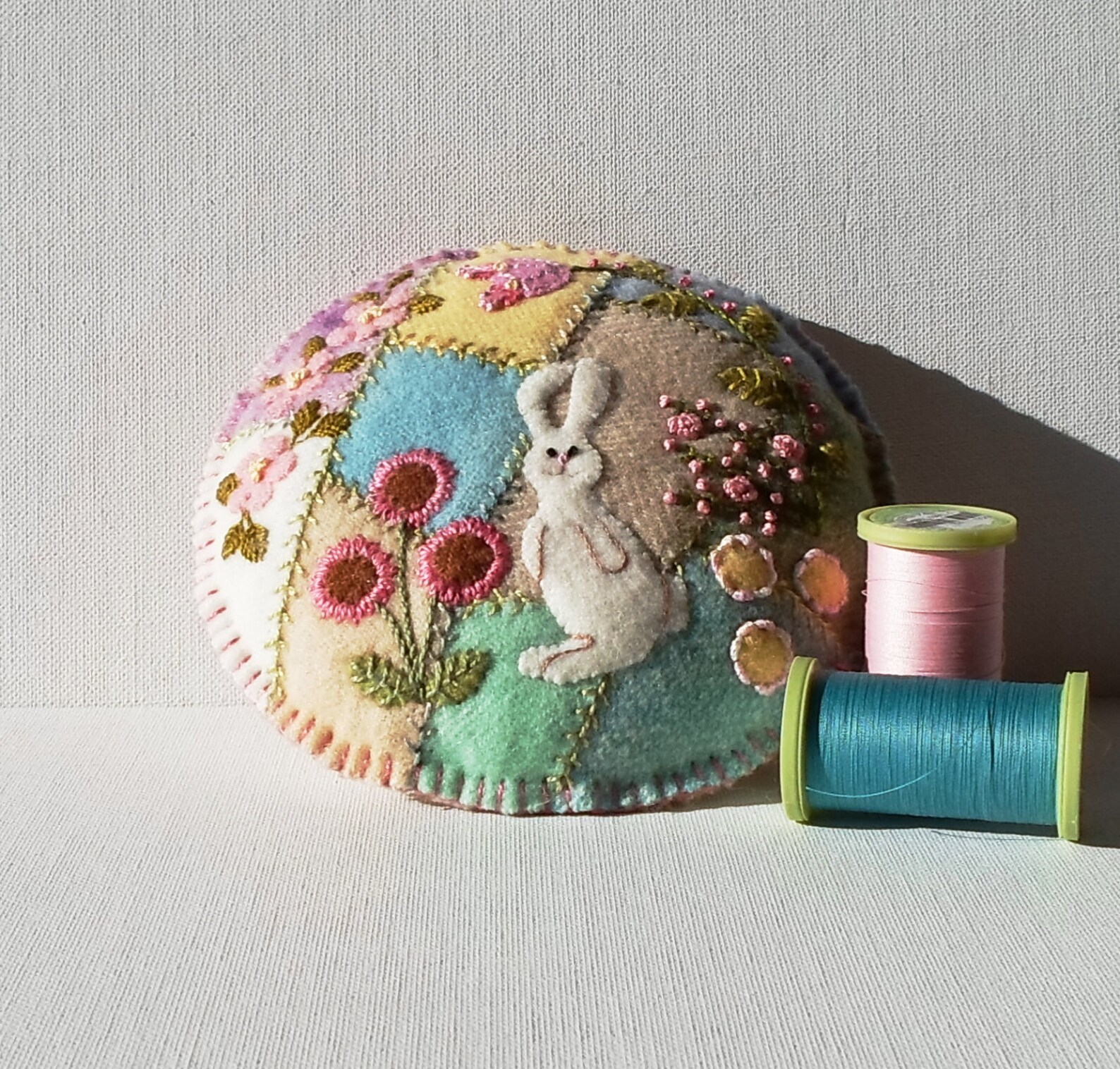 Handmade Spring Bunny Felted Wool Embroidered Crazy Patch Etsy