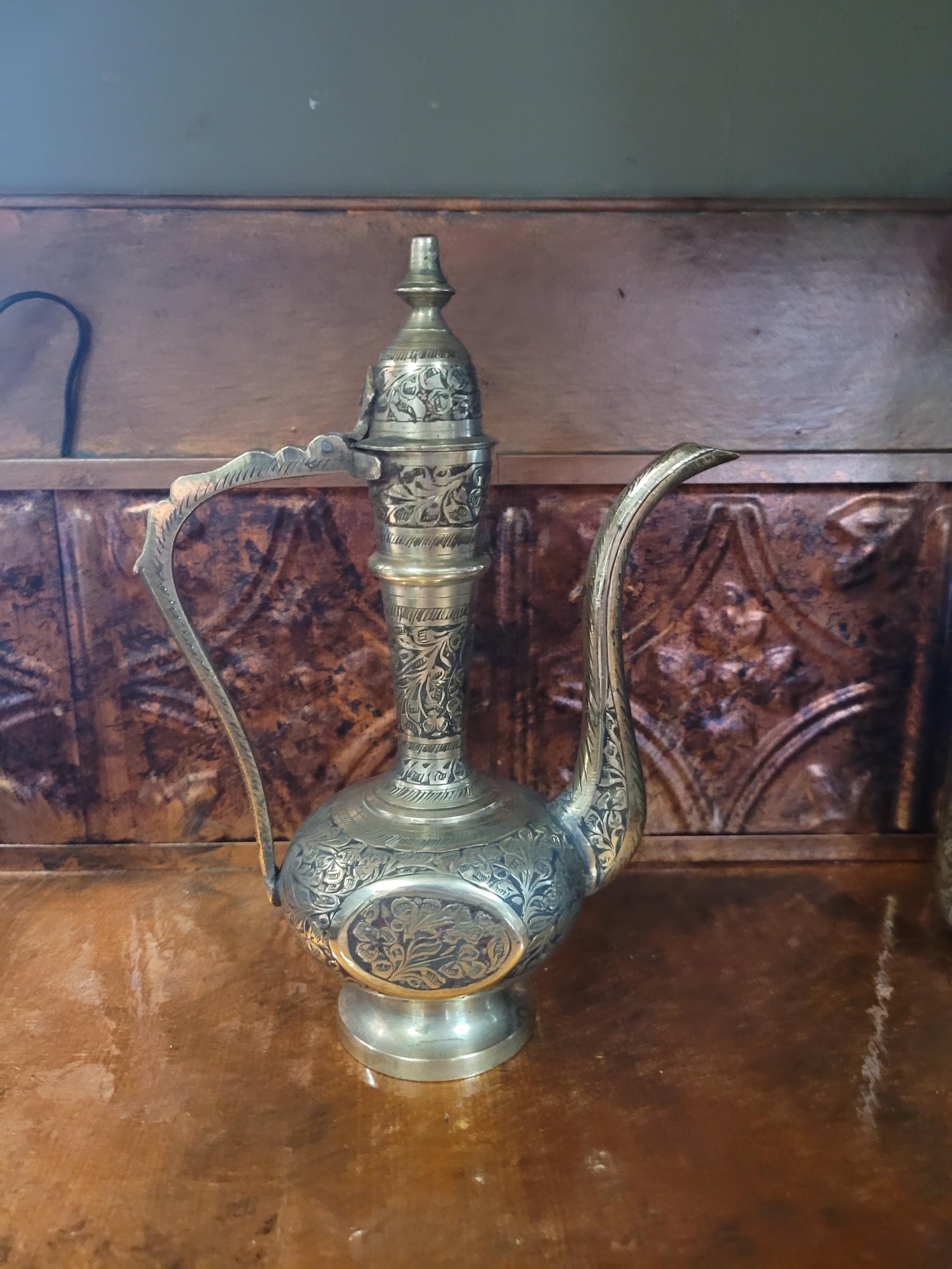Set of 2 Vintage Stamped Brass Turkish Coffee Pots, Circa Set of 2 Vintage Stamped Brass Turkish Coffee Pots, Circa