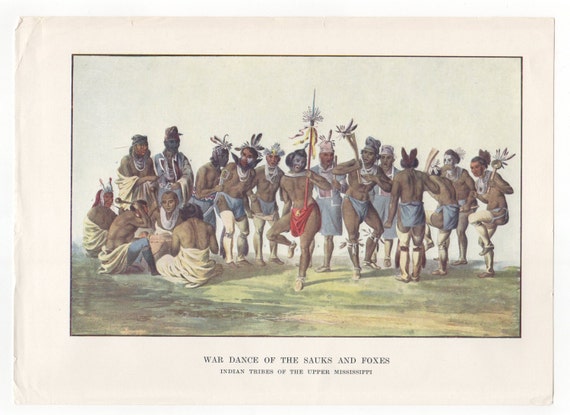 Vintage Native American Indian Print War Dance of the Sauks and