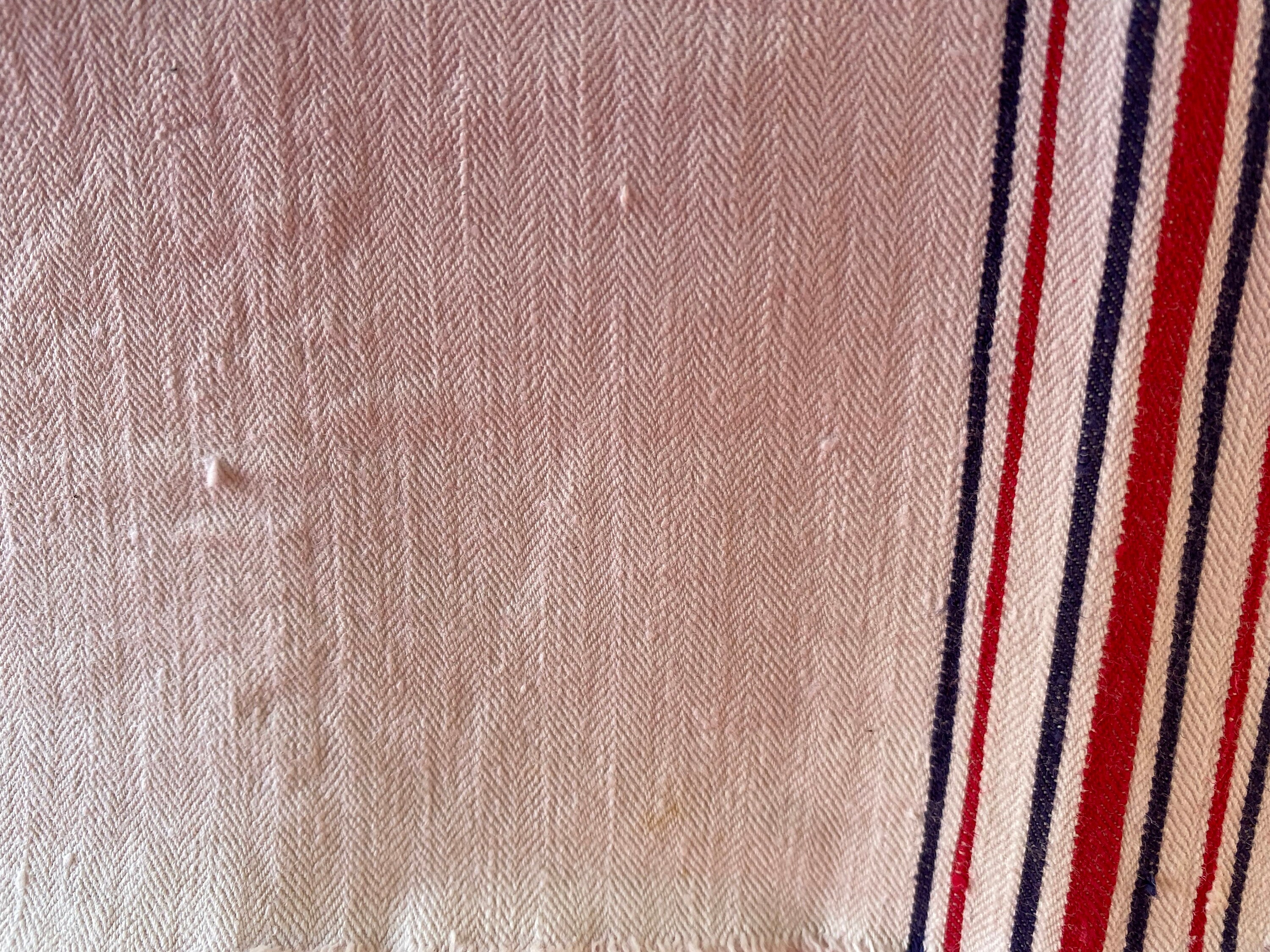 Fabric Antique 1890's 1900's Red White Blue Used French Mattress