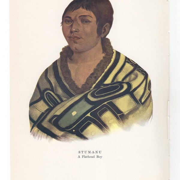 Vintage Native American Indian Print "Stum-A-Nu, A Flathead Boy"  from 1972 Indian Tribes of North America V1