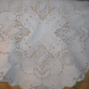 Antique Italian Punto Tirato Drawn Thread Lace Work Tea Cloth Tablecloth  Figural with Four Birds  Ca 1880&#39;s  33 1/2&quot; Diameter Round