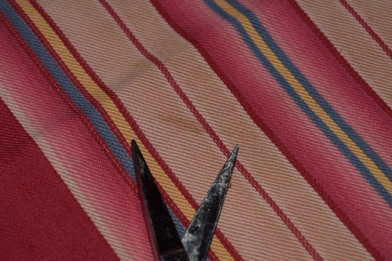 29 x 29 MPY8 427 A B Vintage 1920/'s French TickingUpholstery Fabric 2 Pieces in Stripes of Red Pinks Tans Blue and Yellow 11 x 30