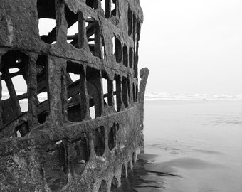 Beached Ship Wreck 2 Fine Art Photograph, Wall Art, Shipwreck Image, Oregon Coast Photo, Oregon Landmark, Gift, Rusted Boat Bones Image