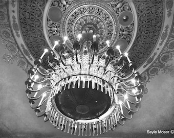 Empire Ballroom Palmer House Chandelier 1 Black and White Fine Art Photograph, Wall Art, Room Decor, Chandelier Image, Old Chicago Image