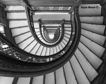 The Rookery Staircase 2 Black and White Fine Art Photograph, Wall Art, Home Decor, Chicago Image, Gift, Staircase Print, Building Photograph