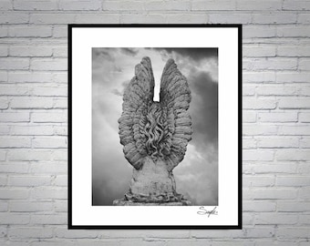 Guardian Angel Statue 26 Fine Art Photograph, Spiritual Photo, Angel Statue Image, Angel Wings Wall Art, Religious Photo, Child Angel Statue