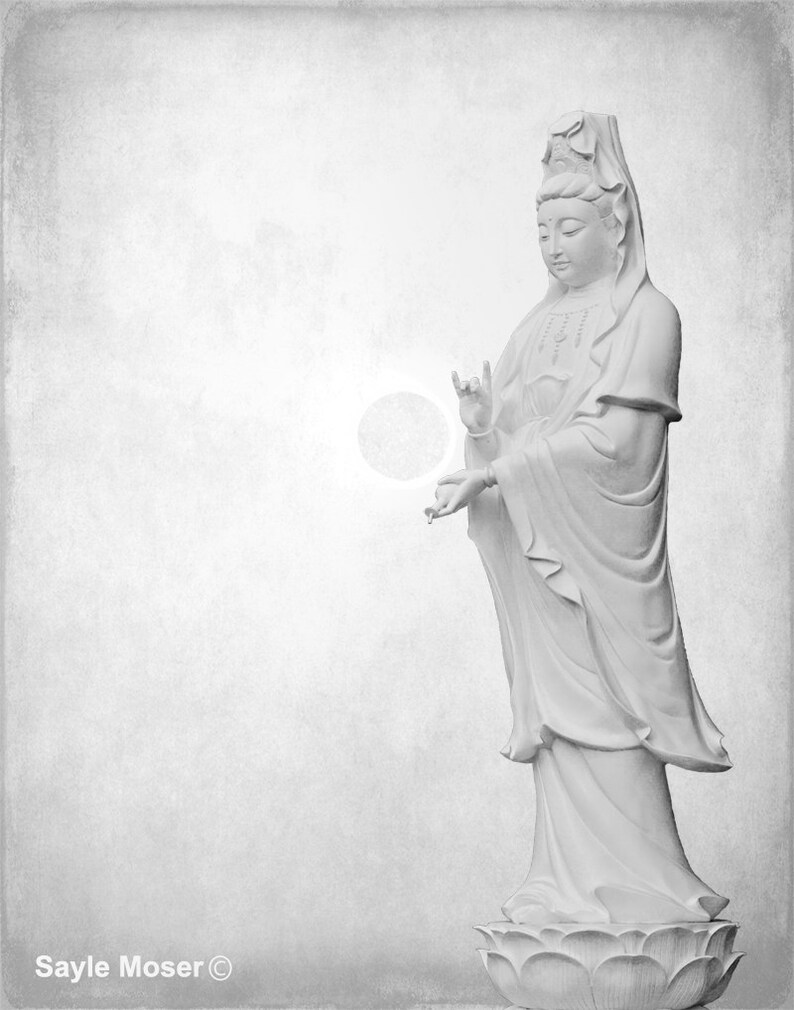 Quan Yin Statue 6 Black and White Fine Art Photograph, Wall Art, Kuan