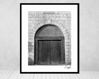 Napa Valley Wine Cellar Doors Fine Art Photograph, Wall Art, Gift, Winery Print, Door Image, Wine Country Photo, Room Decor, Black and White