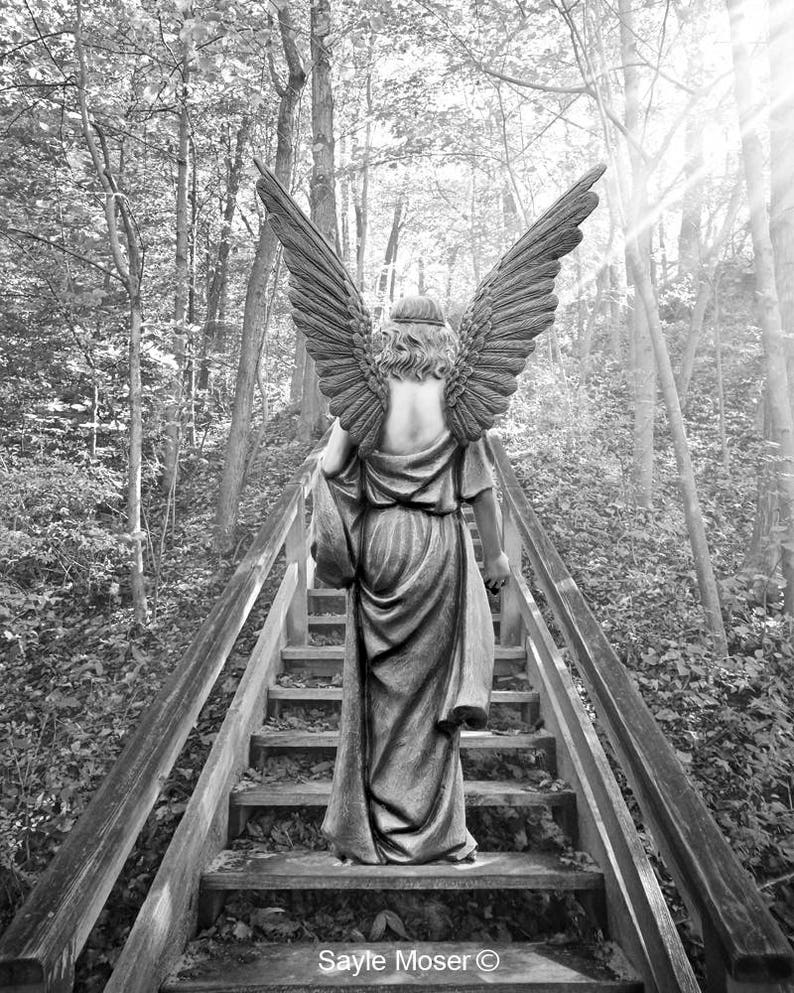 Angel Climbing Stairs to Heaven Black and White Fine Art Etsy