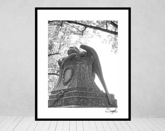 Weeping Angel Statue 17 Fine Art Photograph, Calvary Cemetery, St. Louis Angel, Wall Art, Guardian Angel Photograph, Angel Wing Home Decor