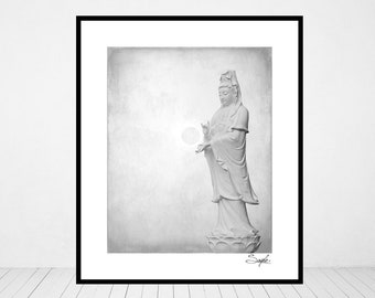 Quan Yin Statue 6 Black and White Fine Art Photograph, Wall Art, Kuan Yin Photo, Spiritual Image, Goddess of Compassion Print, Healing Art