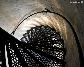 Evanston Grosse Point Lighthouse Staircase 1 Fine Art Photograph, Wall Art, Room Decor, Gift, Curved Iron Stairs Print, Chicago Northshore