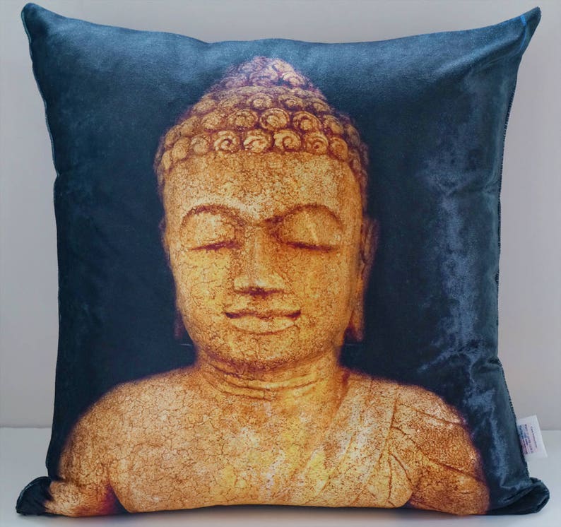 Buddha Statue Throw Pillow Cover 20 X 20 Crushed Velvet Home Etsy