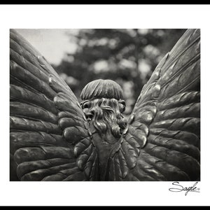 Guardian Angel 14 Black and White Fine Art Photograph, Wall Art, Room Decor, Angel Statue, Angel Wings, Angel Therapy, Watching Over You image 2