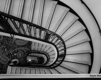 Palmer House Staircase Fine Art Photograph, Wall Art, Room Decor, Chicago Image, Gift, Grand Staircase Print, Black and White Photograph