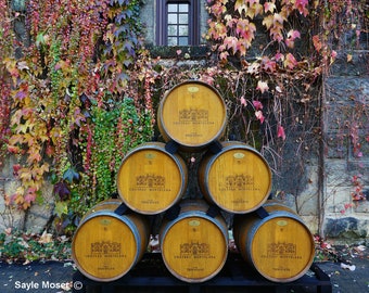 Chateau Montelena Wine Barrels Fine Art Photograph, Wall Art, Napa Valley Winery, Calistoga Winery, Wine Country Photo, Gift, Fall Photo