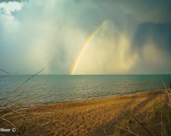 Lake Michigan Rainbow Fine Art Photograph, Wall Art, Home Decor, Lake Image, Photo Gift, Rainbow Print, Nature Photography, Chicago Image