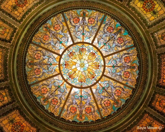 Healy And Millet Stained Glass Dome Ceiling In Chicago Cultural Center Fine Art Photograph Wall Art Architecture Print Chicago Image