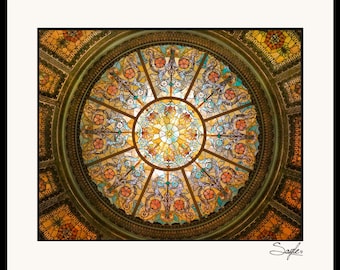Healy and Millet Stained Glass Dome Ceiling in Chicago Cultural Center Fine Art Photograph, Wall Art, Architecture Print, Chicago Image