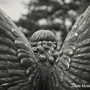 Guardian Angel 14 Black and White Fine Art Photograph, Wall Art, Room Decor, Angel Statue, Angel Wings, Angel Therapy, Watching Over You image 1