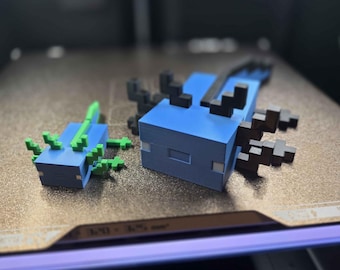 Blockig voxel Axolotl 3D-utskriven figur | Ledad skrivbordsleksak i pixelstil | Gamerpresent