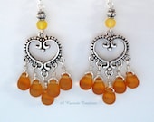 Gele zee glas oorbellen matglas oorbellen hart kroonluchter oorbellen draad verpakt oorbellen cadeau voor haar Boho oorbellen zomer mode