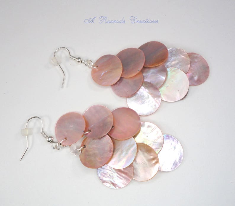 Pastel Pink Summer Shell Earrings Cascading Earrings Chandelier Earrings Mussel Shell Earrings Beach Summer Waterfall Earrings Gift for her