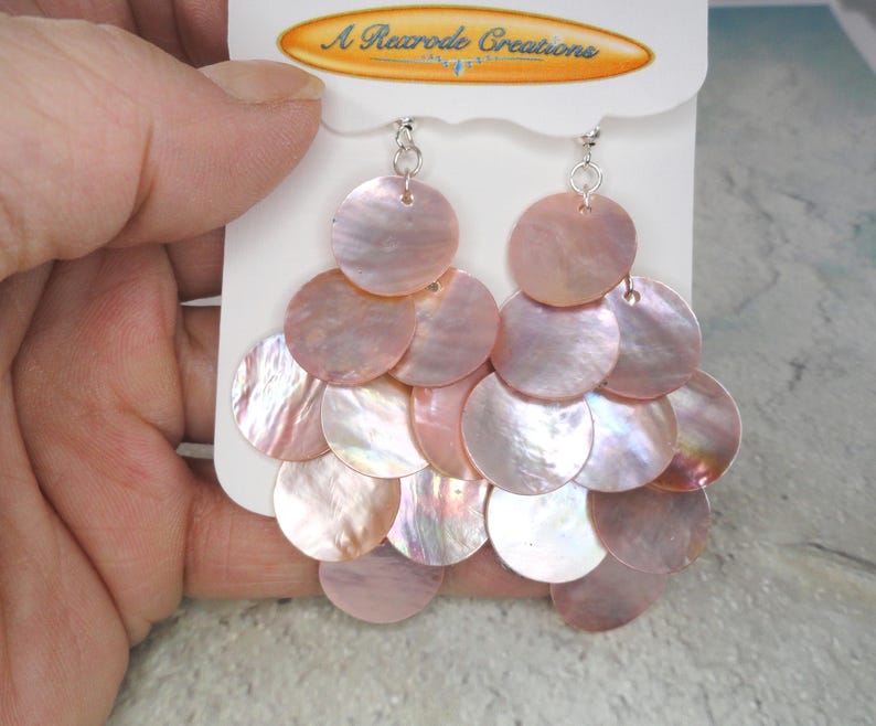 Pastel Pink Summer Shell Earrings Cascading Earrings Chandelier Earrings Mussel Shell Earrings Beach Summer Waterfall Earrings Gift for her
