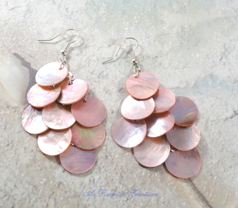 Pastel Pink Summer Shell Earrings Cascading Earrings Chandelier Earrings Mussel Shell Earrings Beach Summer Waterfall Earrings Gift for her