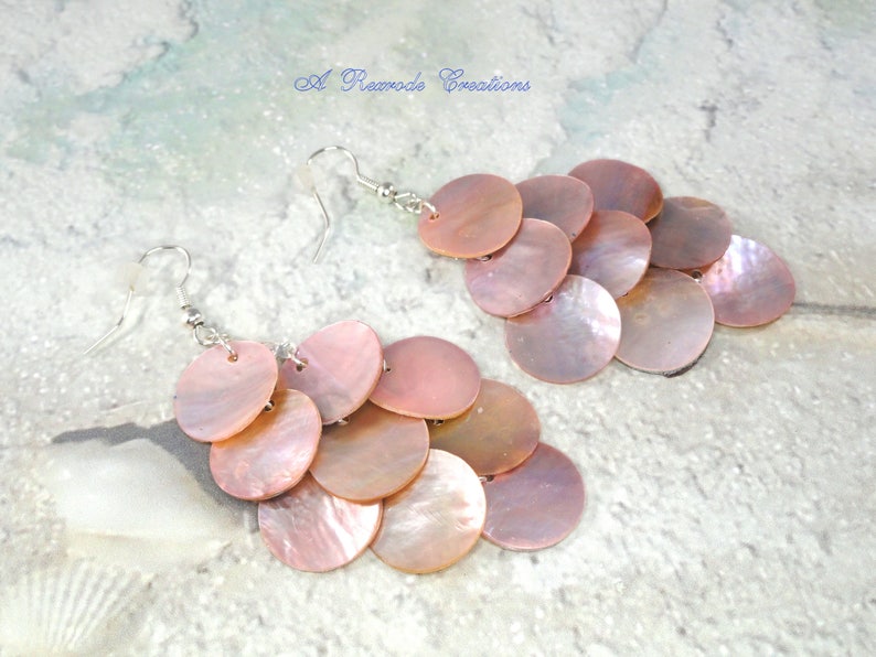 Pastel Pink Summer Shell Earrings Cascading Earrings Chandelier Earrings Mussel Shell Earrings Beach Summer Waterfall Earrings Gift for her