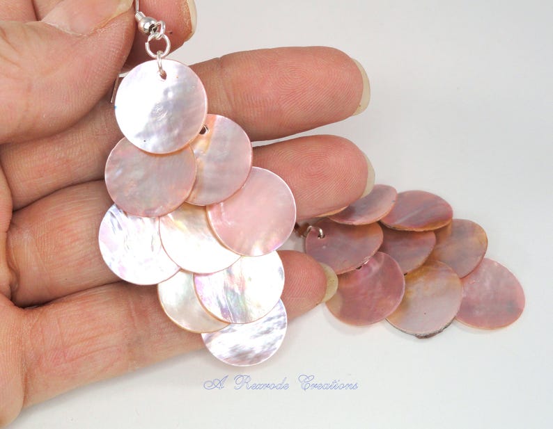 Pastel Pink Summer Shell Earrings Cascading Earrings Chandelier Earrings Mussel Shell Earrings Beach Summer Waterfall Earrings Gift for her