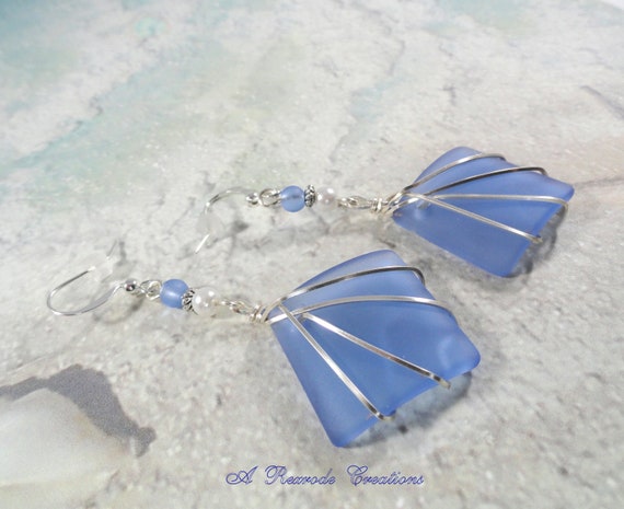 Blue Wire Wrapped Cultured Sea Glass Jewelry Beach Glass Etsy