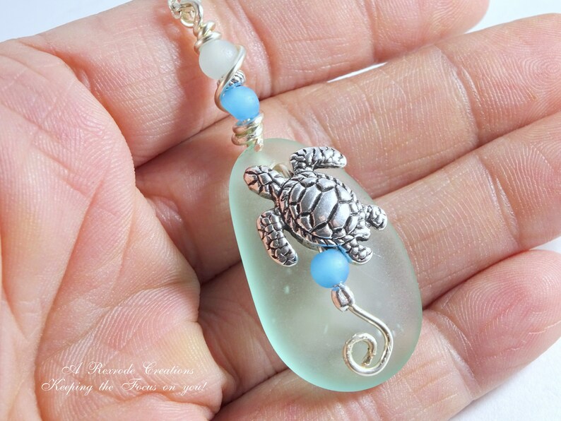 Nautical Sea Glass Car Charm Turtle Car Rear View Mirror Etsy