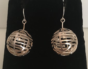 Sterling Silver Open Spherical Earrings With Sterling Silver Thread and Sterling Wire Tips Exclusive Design 19.00 MM Round