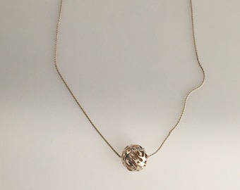 Sterling Silver Necklace With Spherical Open Work Designed Sliding Pendant Exclusive Design