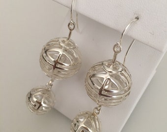 SALE Interesting Sterling Silver Pierced Hanging Earrings Articulated Exclusive Design