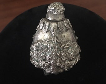 Vintage Sterling Silver One of A Kind Hand Designed Hand Made Perfume or Flask Vessel With Detailed Screw Top Art Nouveau Style