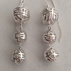 Long Sterling Silver Hanging Earrings Unusual Exclusive Design Three Inches Long Articulated Made In America image 4