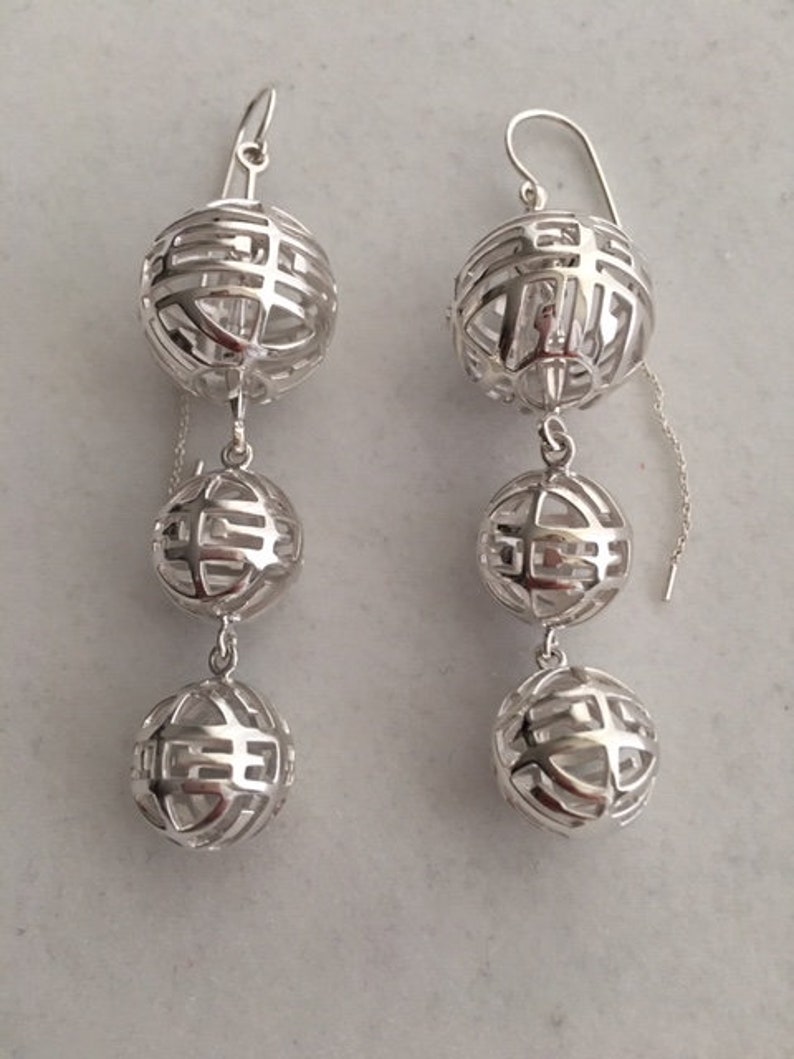 Long Sterling Silver Hanging Earrings Unusual Exclusive Design Three Inches Long Articulated Made In America image 4