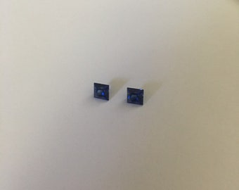 Natural Blue Sapphires Princess Shape Matching Pair T.W. 0.92 Cts., AA Quality Beautiful Rich Blue Color Each Measure 5.00 X 5.00 X 5.00 MM