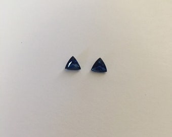 Natural Sapphire Triangle Cut Matching Pair Measures  3.8 X 3.8, Total Weight 0.77 Ct., Fine AA Quality Rich Blue Color.