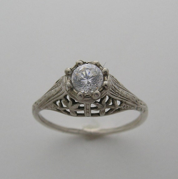 Engagement Ring 14k White Gold Art Deco Style Filigree Design | Etsy