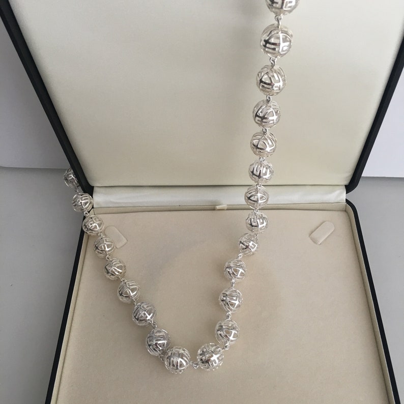 SALE Sterling Silver Necklace One of A Kind Measures 26 Inches Long Endless, 36 Round Spheres Made In USA Weighing Over 3 Ounces image 6